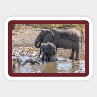 Namibia. Etosha National Park. Baby Elephant Having Fun in the Water. Sticker